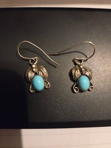 Pair of Sterling Silver and Turquoise Navajo Earrings