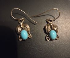 Pair of Sterling Silver and Turquoise Navajo Earrings