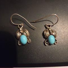 Pair of Sterling Silver and Turquoise Navajo Earrings