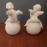 Lovely Vintage Pair of Ceramic Baby Winged Angels Sitting on Globes with a Very Tactile Cream Coloured Crackle Glaze Image 8