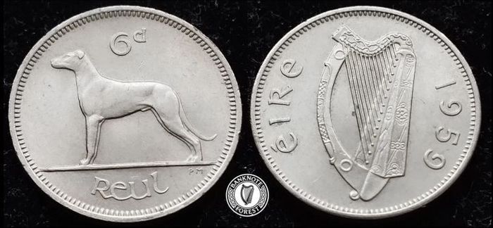 [#442] - Ireland 1959 | Irish 6p | Six Pence | Wolfhound | KM.13a | UNC