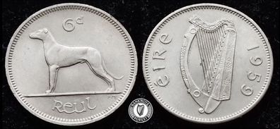 [#442] - Ireland 1959 | Irish 6p | Six Pence | Wolfhound | KM.13a | UNC