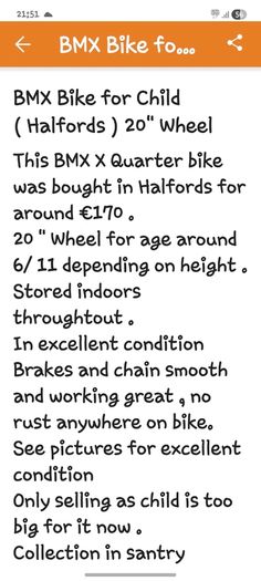 BMX Bike for Cild ( halfords )