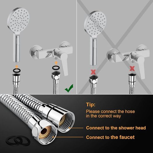 Shower Hose 1.7m, Ibergrif Stainless Steel Shower Pipe Anti Twist, Anti-Kink, Leakproof Universal Standard Fit G1/2 Replacement Hose with Brass Connectors and Washers, Chrome -Silver