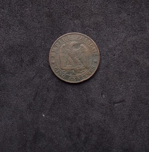 Antique 1855 French 5 Centimes Bronze Coin - Napoleon III, (Paris Mint)