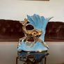 Porcelain Centerpiece Vase Sesto Fiorentino Fior Deer Iridescent Blue and Gold 1950s Image 2