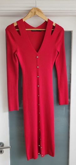 KAREN MILLEN Red Ribbed Knit Silver Studded Midi Sz M (Fit 8-10UK) - Rrp 165 (New)