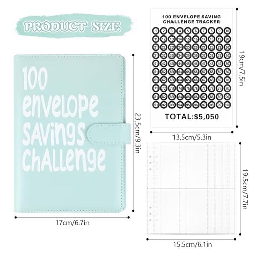 Money Saving Book with Mark Stickers,100 Envelope Challenge Binder for Cash Stuffing Saving Book with Cash Envelopes for School Home Office Blue