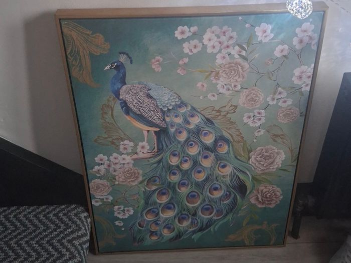 Peacock and floral print canvas