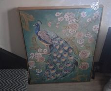 Peacock and floral print canvas