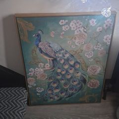 Peacock and floral print canvas