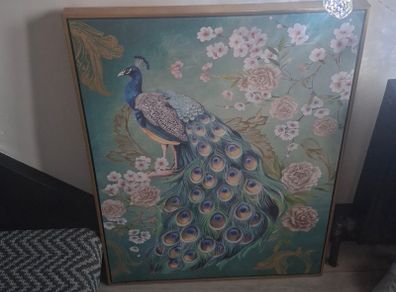 Peacock and floral print canvas