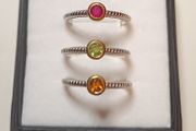 New beautiful trilogy ring sterling silver gold plated and real stones/ruby, peridot, citrine/ size R