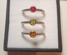 New beautiful trilogy ring sterling silver gold plated and real stones/ruby, peridot, citrine/ size R