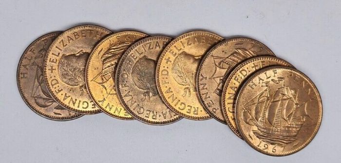 GB 1967 Half Penny Tube Roll 50 Red Uncirculated Lustrous Coins