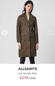 NEW - ALLSAINTS lamb leather leopard print coat UK 8