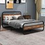 Double Bed Metal Platform Bed Frame with Wood Headboard Image 7