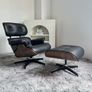 Eames Style Lounge Chair Ottoman Black Leather Walnut Image 2