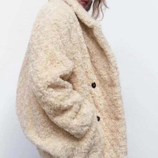 Zara Faux Fur Shearling Coat Ecru/Beige Size L