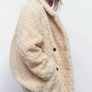 Zara Faux Fur Shearling Coat Ecru/Beige Size L Image 4