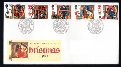 1991 Great Britain Christmas Commemorative Stamps Addressed First Day Cover (FDC)