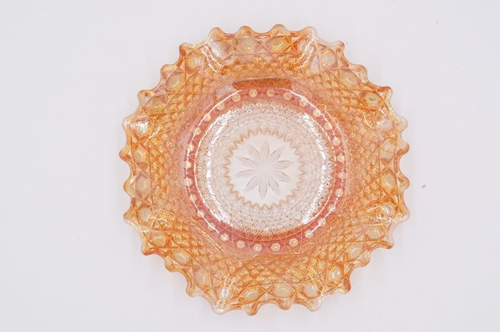 Orange Marigold Carnival Glass Waved Edge Bowl
