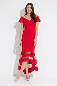 Joseph Ribkoff Drop Shoulder Dual Fabric Red Sheer Panelled Dress SIZE 14
