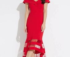 Joseph Ribkoff Drop Shoulder Dual Fabric Red Sheer Panelled Dress SIZE 14