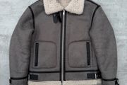Grey Zara Shearling Bomber Aviator Jacket