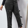 High Waist Buckle Strap Detail Jeans Image 3