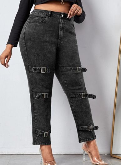 High Waist Buckle Strap Detail Jeans