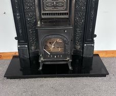 Vintage Style Cast Iron Fireplace Surround, Insert, Hearth & Wood-Burning Stove Package