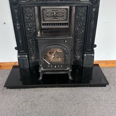 Vintage Style Cast Iron Fireplace Surround, Insert, Hearth & Wood-Burning Stove Package