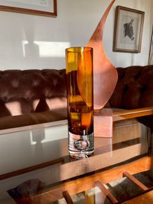Vintage Slender Scandinavian Style Mid Century Amber Glass Vase