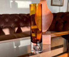 Vintage Slender Scandinavian Style Mid Century Amber Glass Vase