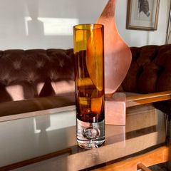Vintage Slender Scandinavian Style Mid Century Amber Glass Vase
