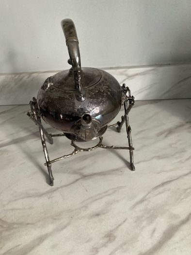 silverplate tea pot with stand