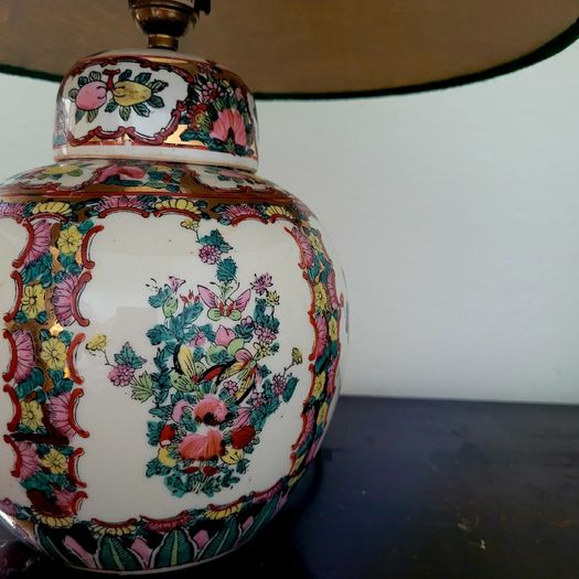 Vintage handpainted lamp with shade