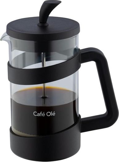 Caf Ole Style Cafetiere, 350ml 1 Cup Plastic and Glass French Press Coffee Maker Matt Black