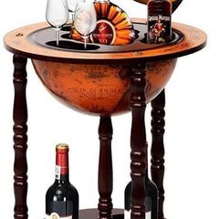Wooden Globe Bar on Wheels, Bar Trolley, Home Bar, Wine Rack 45 x 45 x 88 cm, Brown