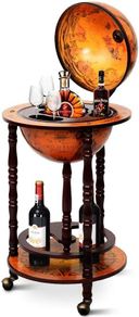 Wooden Globe Bar on Wheels, Bar Trolley, Home Bar, Wine Rack 45 x 45 x 88 cm, Brown