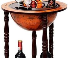 Wooden Globe Bar on Wheels, Bar Trolley, Home Bar, Wine Rack 45 x 45 x 88 cm, Brown