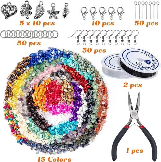 801 Pcs Crystal Jewellery Making Kit, Crystals for Jewellery Making with Crystal Gemstone Beads 5-7mm Stone Bead Drilled Beads for Jewelry Making