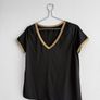 Pre Owned Black V-Neck Top with Metallic Gold Trim Image 3
