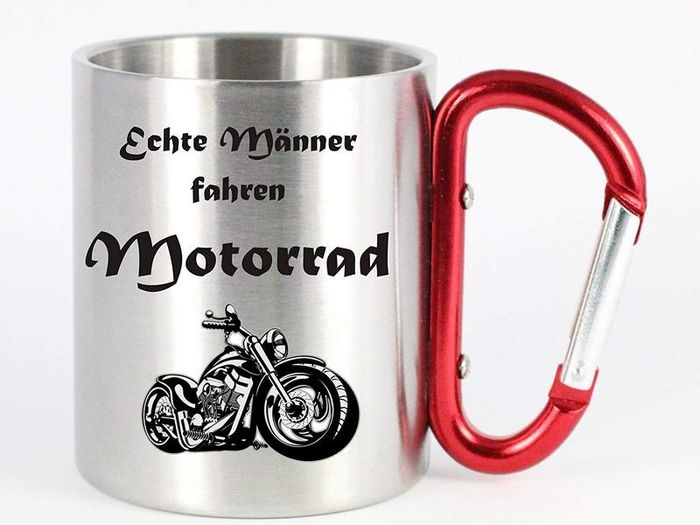 300ml Stainless Steel Personalised Mug with Red Carabiner Handle