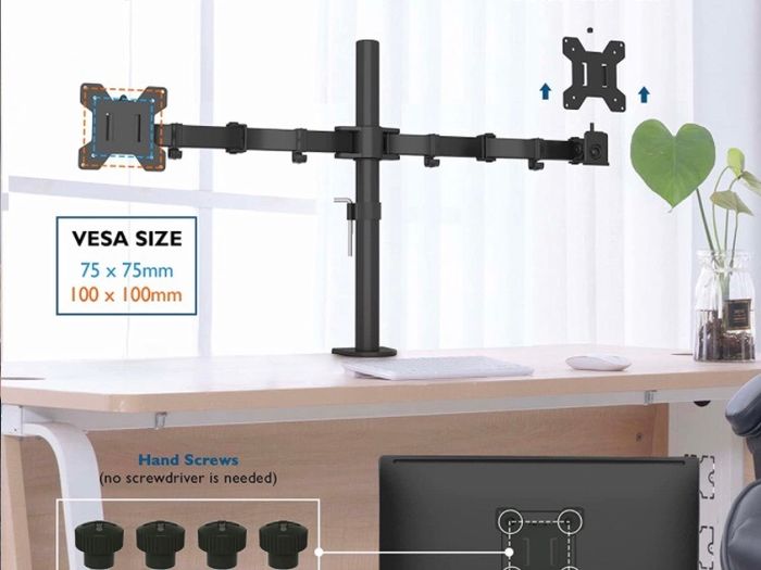 Dual Monitor Stand for 13-27 inch LCD LED PC Screens, Ergonomic Double Monitor Mount Stands for Desks, Height Adjustable Dual Monitor Arm Bracket
