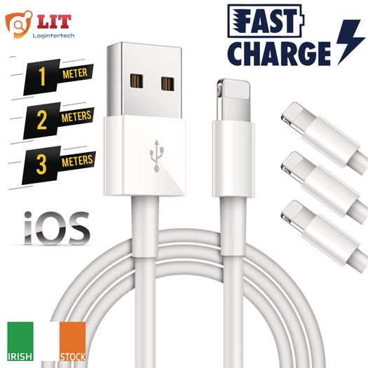 1m/2m/3m Long iPhone Charger for Apple Lightning iPhone 12 11 X 6 5 7 8 USB Cable