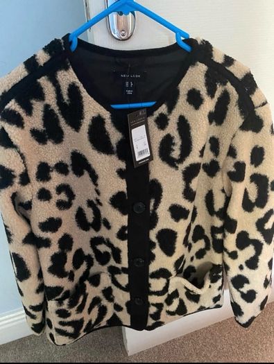 New Look Cream Leopard Print Borg Textured Jacket