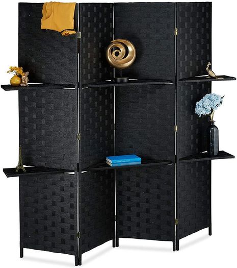 4-Piece Folding Room Divider 2 Shelves - Free Delivery Nationwide