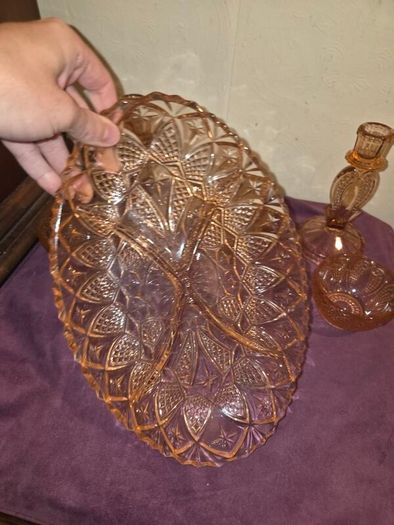 Art Deco Pink Glass Vanity Set